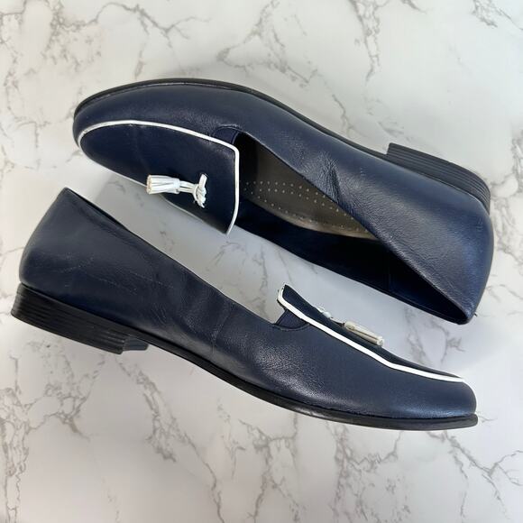 Trotters Shoes Navy Womens 13M Leana Loafer Leather Flat Slip On Low Top Casual - Picture 6 of 9